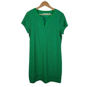 Isaac Mizrahi Live! Green Lace Crochet Knit Shift Dress Medium‎ Preppy Church
